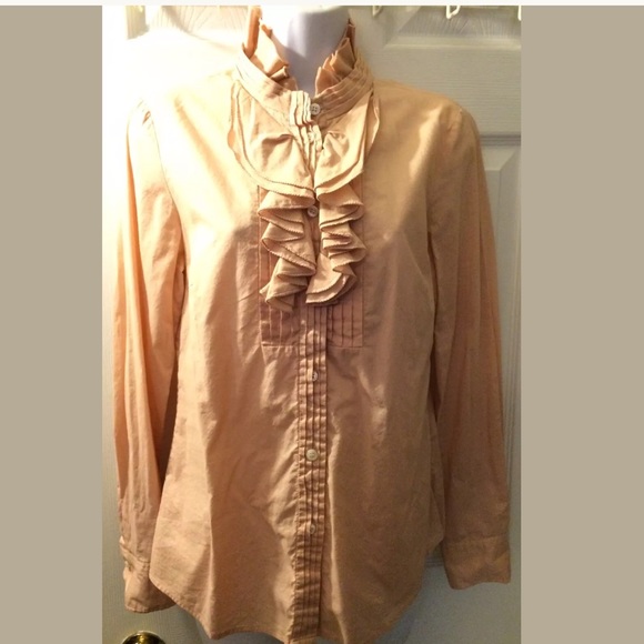 J. CREW Christen Ruffle Tuxedo Blouse Blush Pink Neckline Button Up Shirt Top - Picture 2 of 8